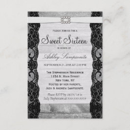 Elegant Black Lace, Rustic Wood en diamanten Kaart