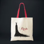 Elegant Black  Lace Wedding Dress Tote Bag<br><div class="desc">Elegant bruine lace trouwjurk. Tekst- Bride in donkerrood.</div>