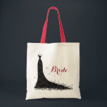 Elegant Black  Lace Wedding Dress Tote Bag<br><div class="desc">Elegant bruine lace trouwjurk. Tekst- Bride in donkerrood.</div>