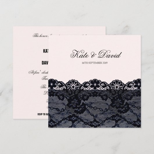 Elegant  Black Lace Wedding Invitation Kaart (Voorkant / Achterkant)