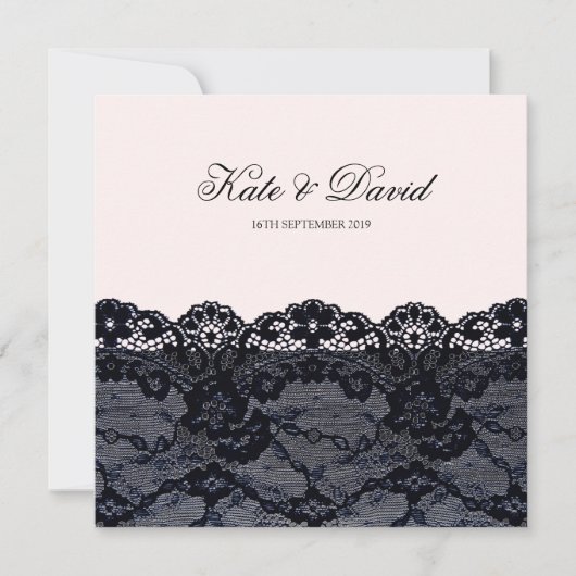 Elegant  Black Lace Wedding Invitation Kaart (Voorkant)