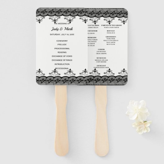Elegant Black Lace Wedding Program Handwaaier (Voorkant en achterkant)