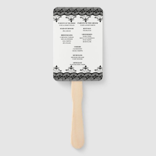 Elegant Black Lace Wedding Program Handwaaier (Achterkant)