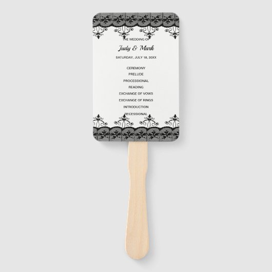 Elegant Black Lace Wedding Program Handwaaier (Voorkant)