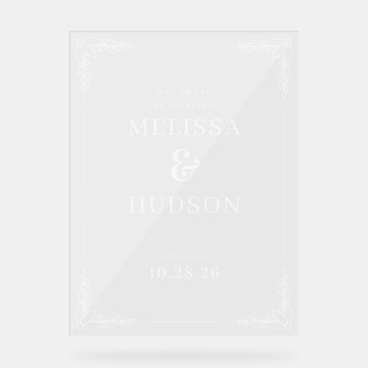 Elegant Black Leaf Wedding Sign Acryl Bord (Voorkant)