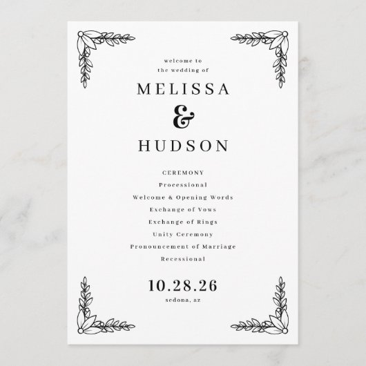 Elegant Black Leafy Branches Programmakaart (Voorkant)