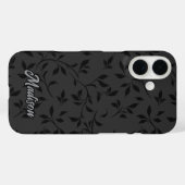 Elegant black leaves grey monogram Case-Mate iPhone case (Achterkant (horizontaal))