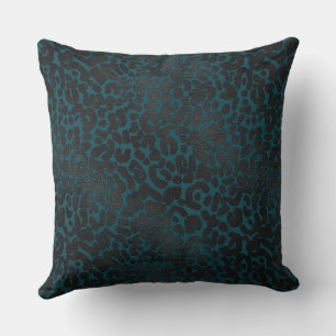 Elegant Black Leopard Animal Print op Blauwgroen Kussen