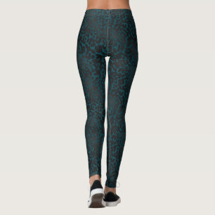 Elegant Black Leopard Animal Print op Blauwgroen Leggings