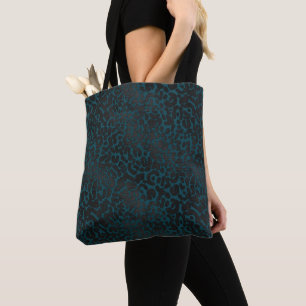 Elegant Black Leopard Animal Print op Blauwgroen Tote Bag