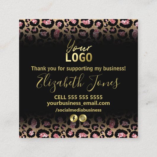 Elegant Black Leopard Hartelijk dank voor uw beste Vierkante Visitekaartje (Achterkant)