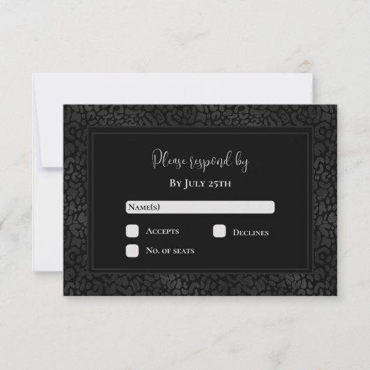 Elegant Black Leopard Print Wedding RSVP Kaartje (Voorkant)