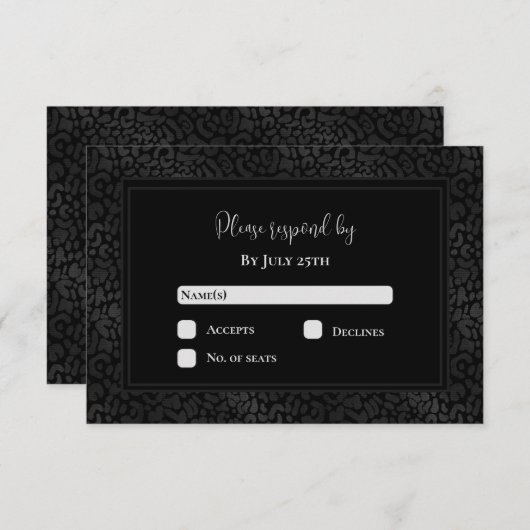 Elegant Black Leopard Print Wedding RSVP Kaartje (Voorkant / Achterkant)