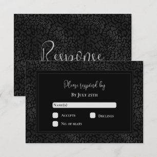 Elegant Black Leopard Print Wedding RSVP Kaartje