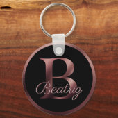 Elegant Black Letter B Roos Gold Metallic Monogram Sleutelhanger (Voorkant)