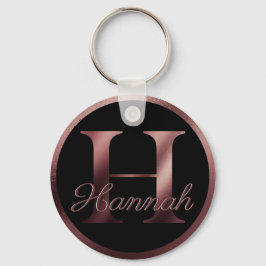Elegant Black Letter H Roos Gold Metallic Monogram Sleutelhanger