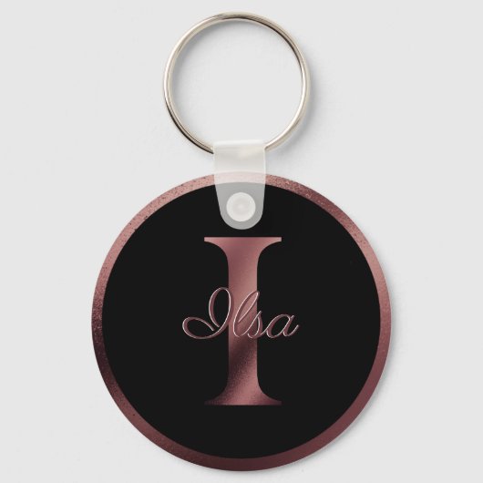 Elegant Black Letter I Roos Gold Metallic Monogram Sleutelhanger (Voorkant)