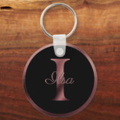 Elegant Black Letter I Roos Gold Metallic Monogram Sleutelhanger (Voorkant)