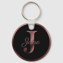 Elegant Black Letter J Roos Gold Metallic Monogram Sleutelhanger