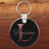Elegant Black Letter L Roos Gold Metallic Monogram Sleutelhanger (Voorkant)