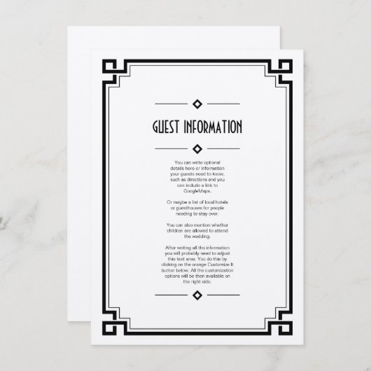 Elegant Black Lijst Art Deco Wedding Insert Kaart (Voorkant / Achterkant)