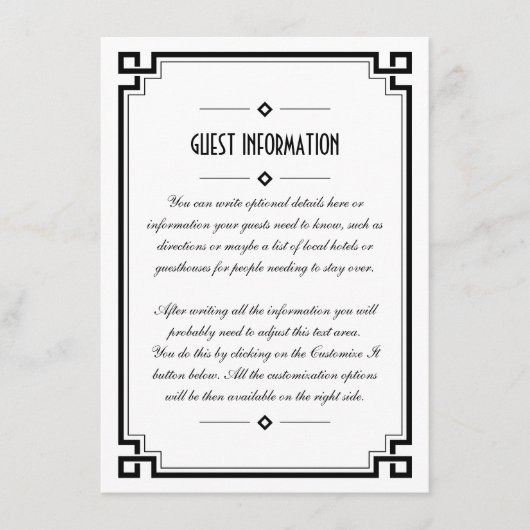 Elegant Black Lijst Art Deco Wedding Insert Kaart (Voorkant)