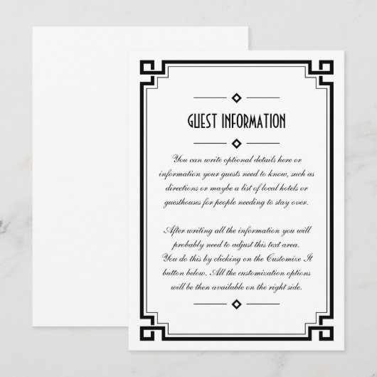 Elegant Black Lijst Art Deco Wedding Insert Kaart (Voorkant / Achterkant)