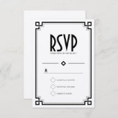 Elegant Black Lijst Art Deco Wedding RSVP Kaart (Voorkant / Achterkant)