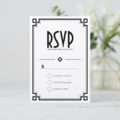 Elegant Black Lijst Art Deco Wedding RSVP Kaart (Staand voorkant)