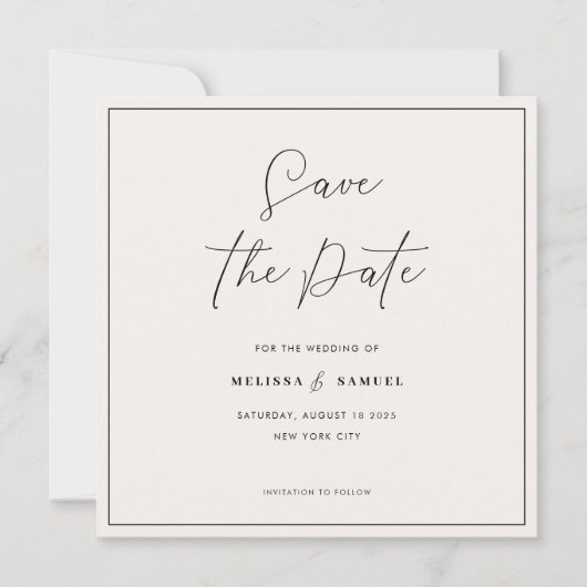 Elegant Black Lijst Handgeschreven Script Weddensc Save The Date (Voorkant)