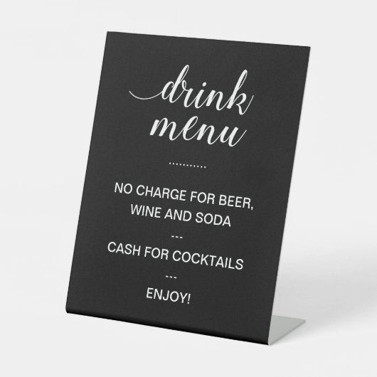 Elegant Black Limited Open Bar Drink Menu Weddensc Reclamebord Met Voetstuk (Voorkant)