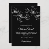 Elegant Black Line Art Floral Wedding Invitation Kaart (Voorkant / Achterkant)