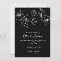 Elegant Black Line Art Floral Wedding Invitation