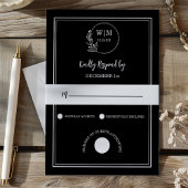 Elegant Black Line Drawing Monogram Wedding RSVP Kaartje
