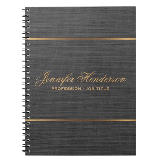 Elegant Black Linen Fabric Gold Frame Professional Notitieboek (Voorkant)