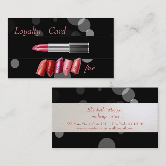 Elegant Black, Lipstick Loyalty Kaart (Voorkant / Achterkant)