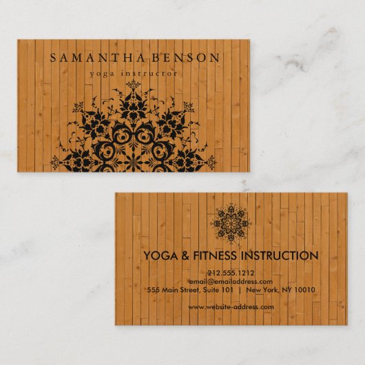 Elegant Black Lotus Mandala Wood Yoga Instructor Visitekaartje (Voorkant / Achterkant)