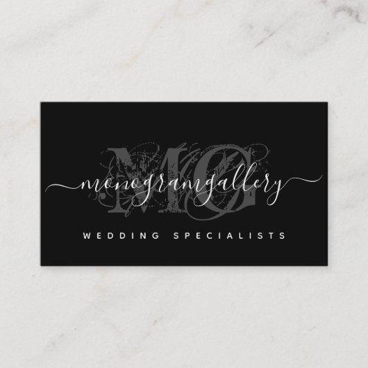 Elegant Black Luxe Glam Script Monogram Visitekaartje (Voorkant)