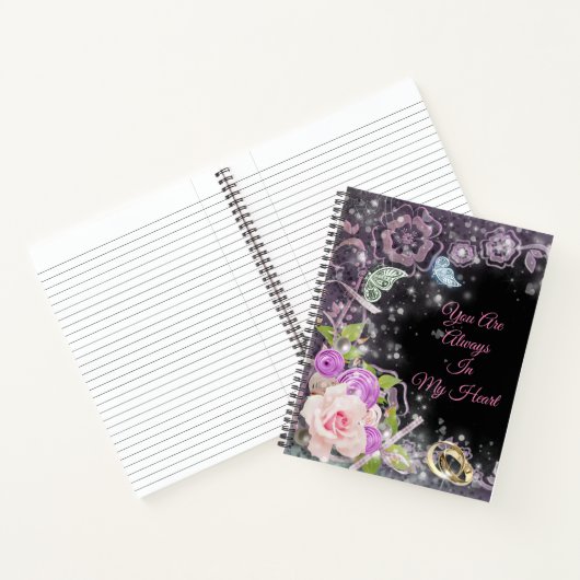 Elegant Black Luxury Floral Voeg Jouw tekst toe Notitieboek (Binnen)