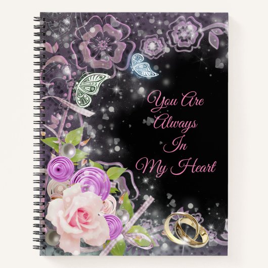 Elegant Black Luxury Floral Voeg Jouw tekst toe Notitieboek (Voorkant)