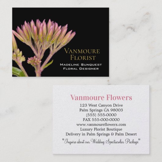 Elegant Black Luxury Pearl Florist Visitekaartje (Voorkant / Achterkant)