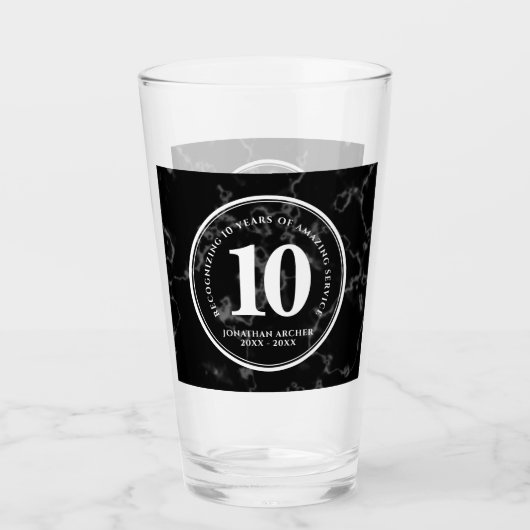 Elegant Black Marble 10 jaar Jubileum Squ Glas (Voorkant)