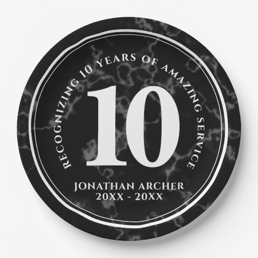 Elegant Black Marble 10 jaar Jubileum werk Papieren Bordje (Voorkant)