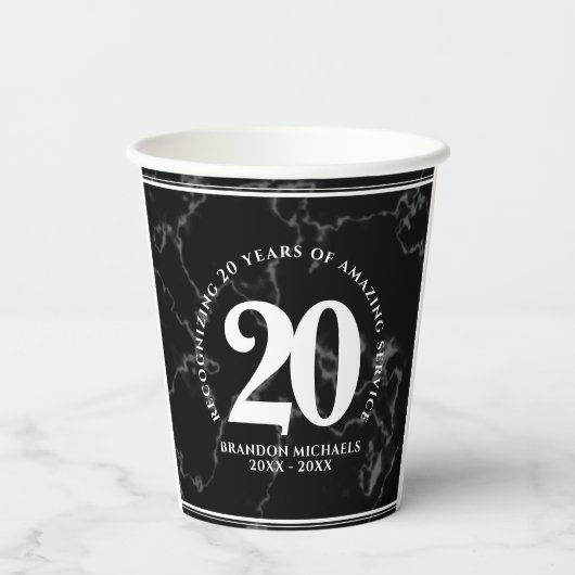 Elegant Black Marble 20 jaar Jubileum werk Papieren Bekers (Achterkant)