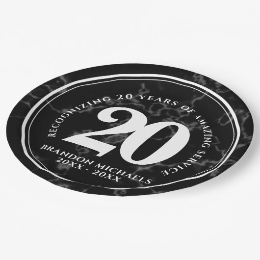 Elegant Black Marble 20 jaar Jubileum werk Papieren Bordje (Gekanteld)