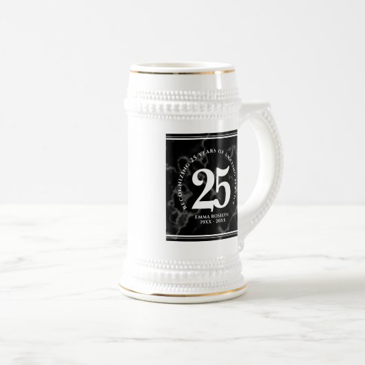 Elegant Black Marble 25 jaar Jubileum Bierpul (Voorkant rechts)