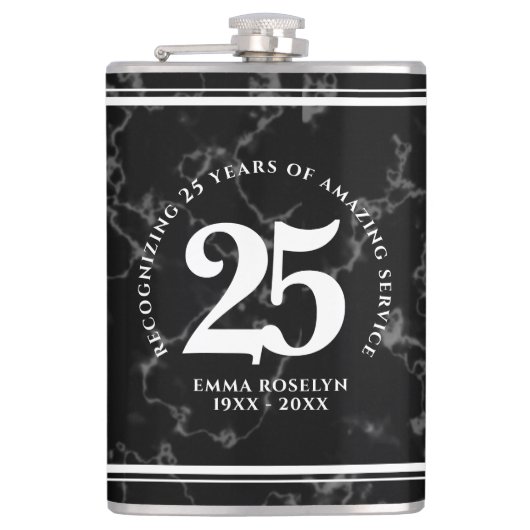 Elegant Black Marble 25 jaar Jubileum Heupfles (Voorkant)