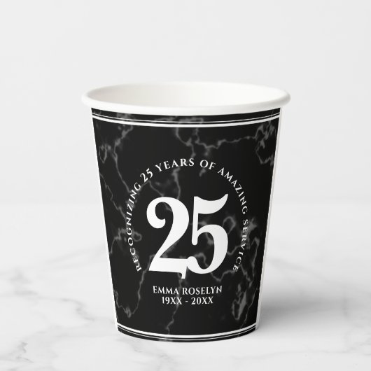 Elegant Black Marble 25 jaar Jubileum Papieren Bekers (Achterkant)