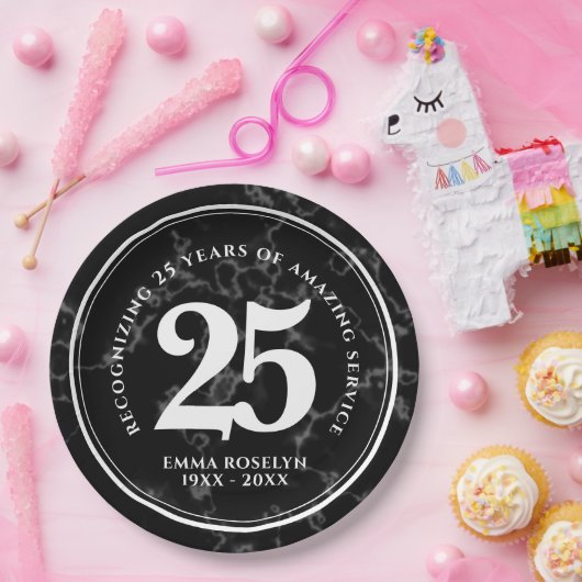 Elegant Black Marble 25 jaar Jubileum Papieren Bordje (Feest)