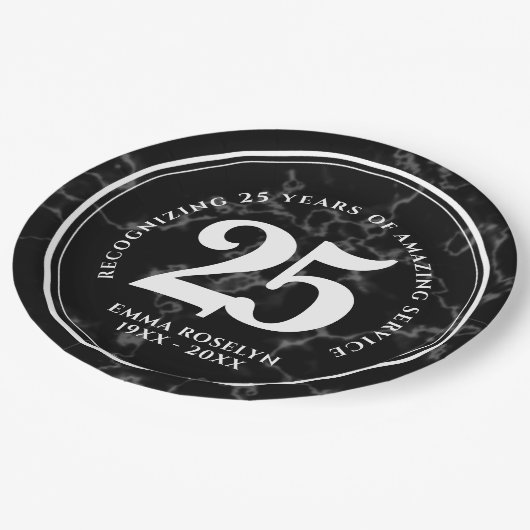 Elegant Black Marble 25 jaar Jubileum Papieren Bordje (Gekanteld)